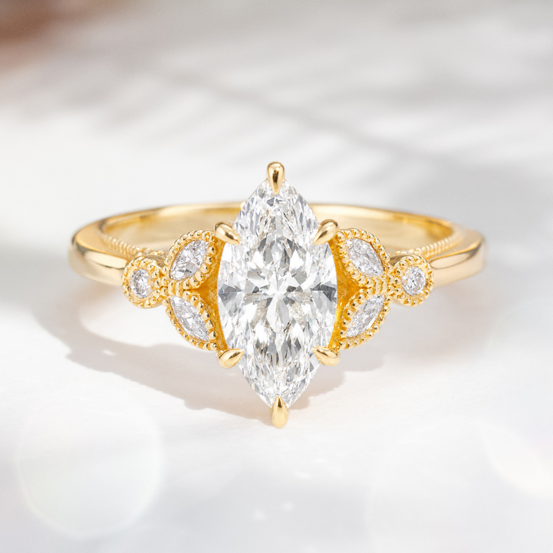 LUCCE STELLA™ Marquise Lab Diamond 1.28ct E VVS2 IGI 18K Yellow Gold