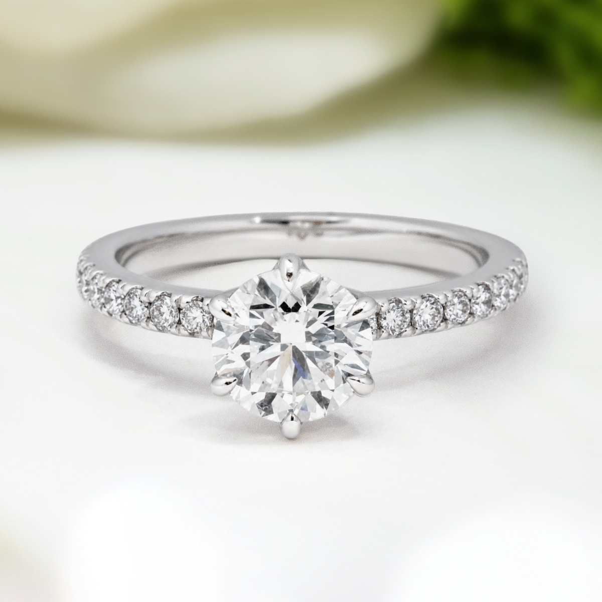Load image into Gallery viewer, LUCCE LUCIA™ Pavé 6-Prong Round Lab Diamond 1.25ct D VVS2 Id IGI Platinum
