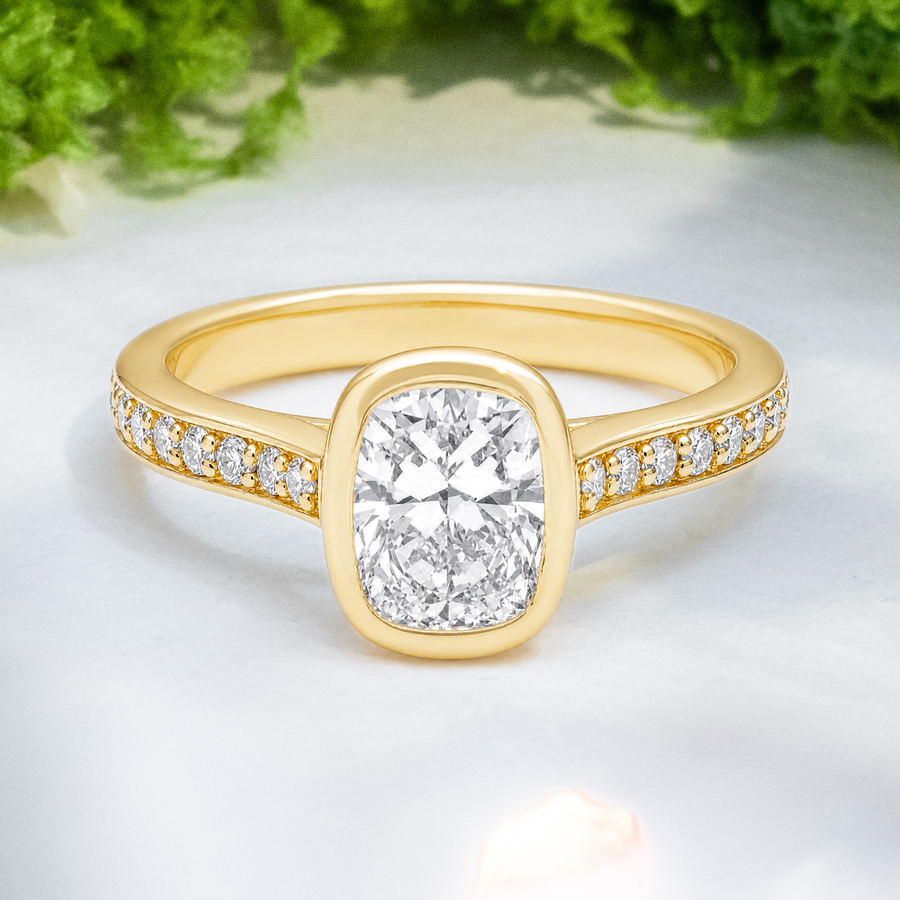 Load image into Gallery viewer, LUCCE CARLISLE™ Pavé Cushion Lab Diamond 1.02ct D VVS2 14K Yellow Gold
