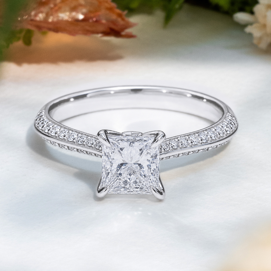 Load image into Gallery viewer, LUCCE ECUADORIAN™ Pave Princess Lab Diamond 1.03ct E VVS2 14K White Gold

