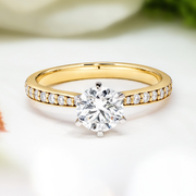 LUCCE ANGELA™ Pavé Round Lab Diamond 1.08ct D VVS2 Id IGI 14K Yellow Gold and Platinum Prongs
