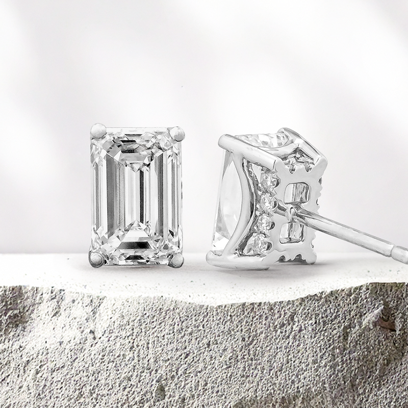 Lucce Kaela Emerald Earrings 2.14CTW Lab Diamond IGI Platinum