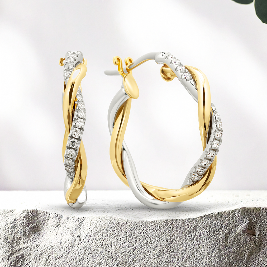 Load image into Gallery viewer, LUCCE FIORE™ Hoop Earrings 0.30ctw Natural Diamond 14K Yellow and White Gold
