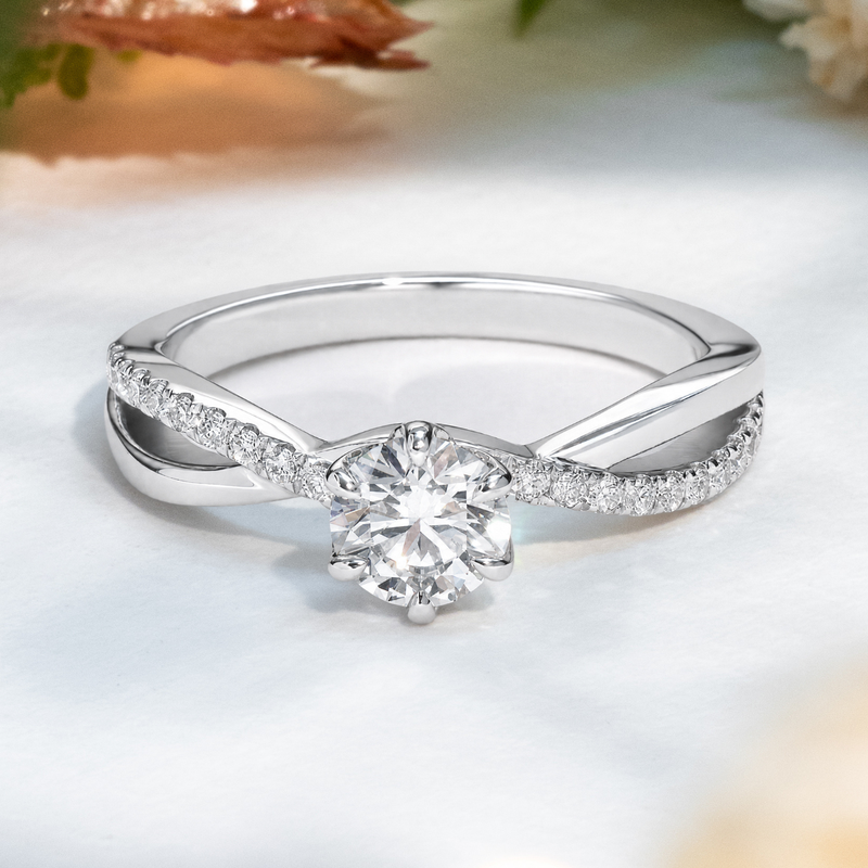 LUCCE FIORE™ Sei Round Natural Diamond 0.50ct F VS2 Ex 18K White Gold