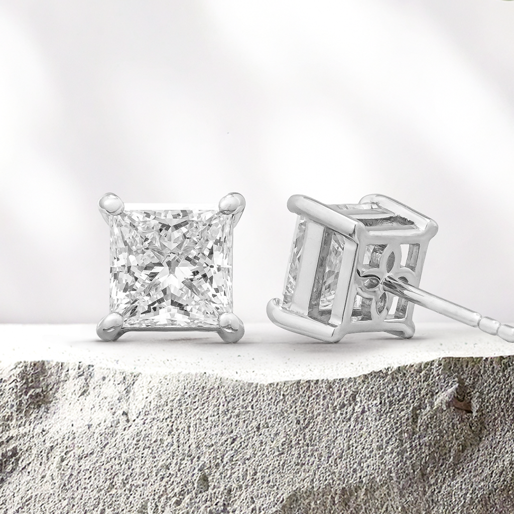 Lucce Diana Princess Earrings 4.11 CTW Lab Diamond IGI 18K White Gold