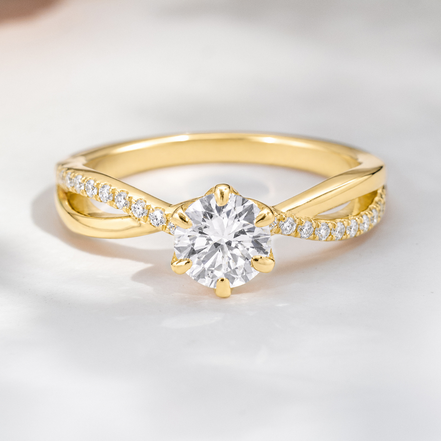 Load image into Gallery viewer, LUCCE FIORE™ Sei Round Natural Diamond 0.70ct I VS2 Ex GIA 18K Yellow Gold
