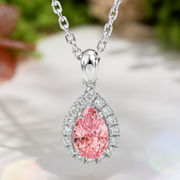 LUCCE MONTEVALLE™ Pear Necklace Lab Diamond 1.02ct Fancy Vivid Pink SI 1 IGI Platinum