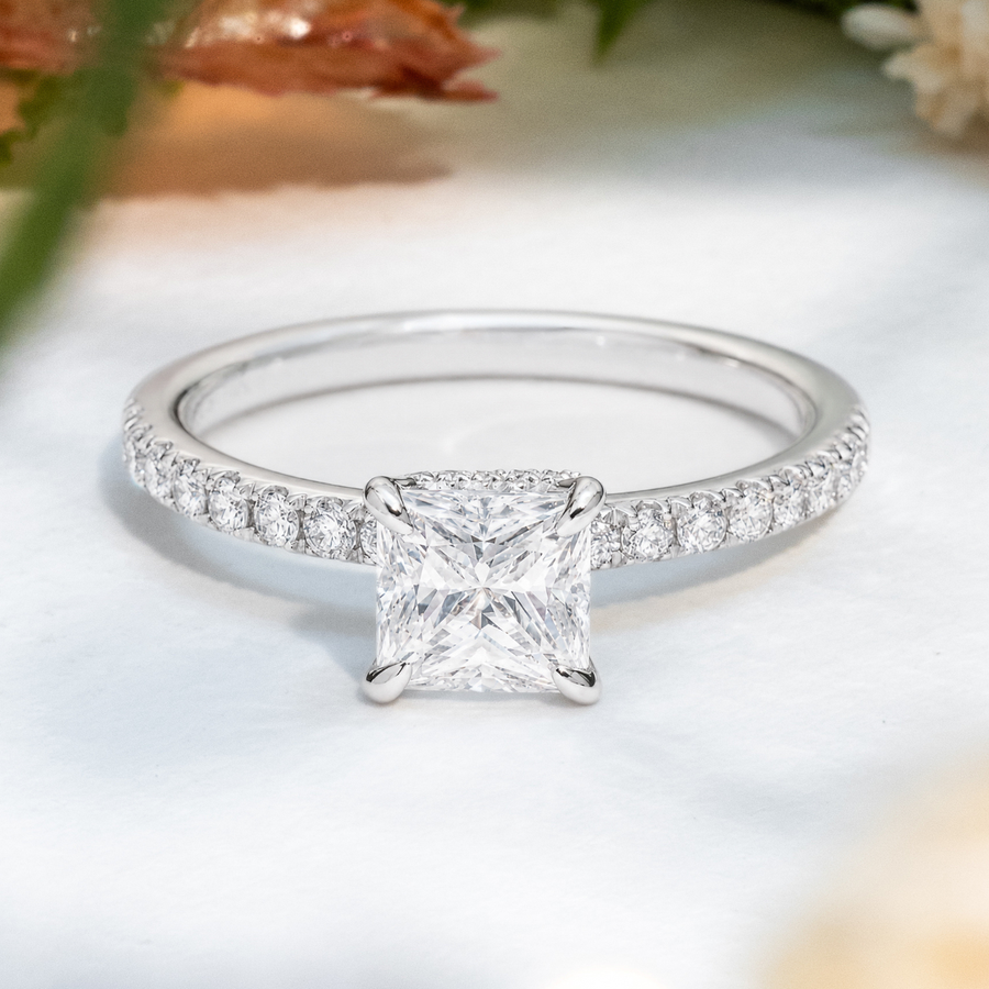 Load image into Gallery viewer, LUCCE VERONA™ Pave Princess CELESTE™ Moissanite 1.00ct 14k White Gold
