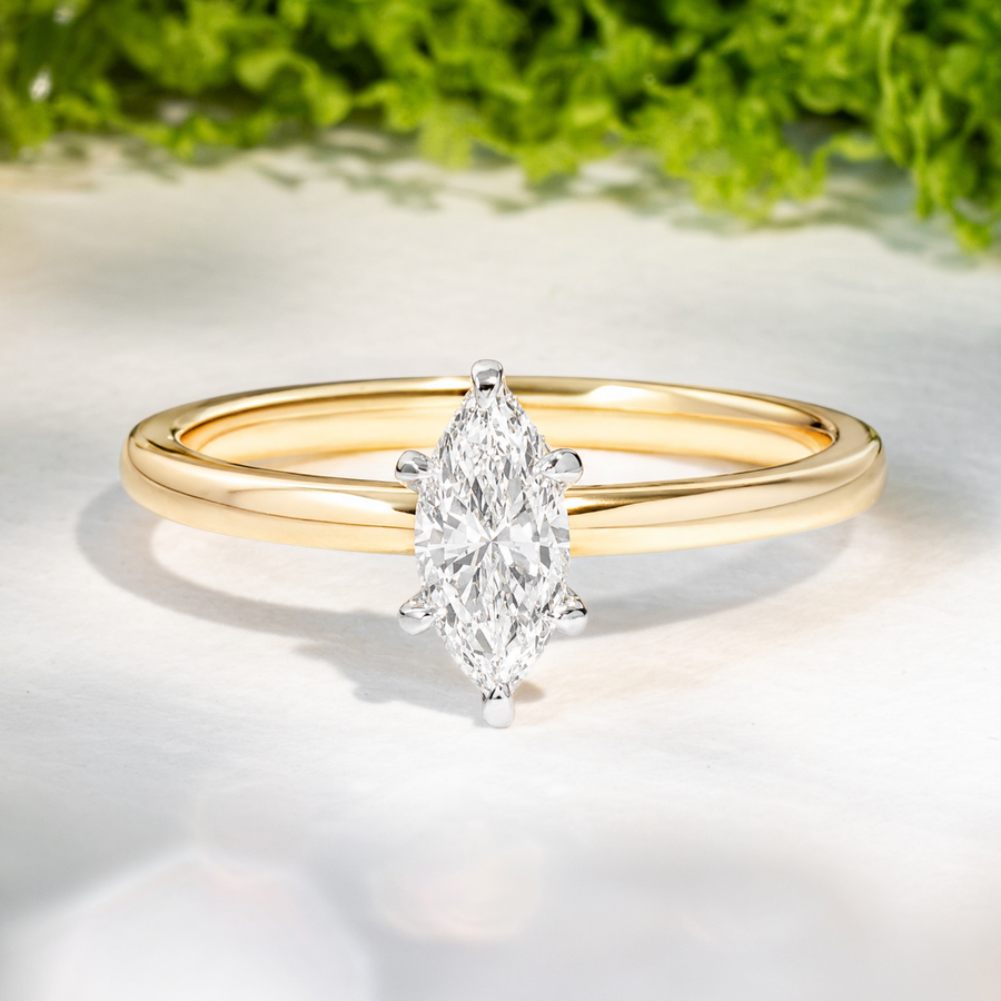 Load image into Gallery viewer, LUCCE VERONA™ Marquise Natural Diamond 0.50ct D VVS2 Ex GIA 18K Yellow Gold and Platinum Prongs
