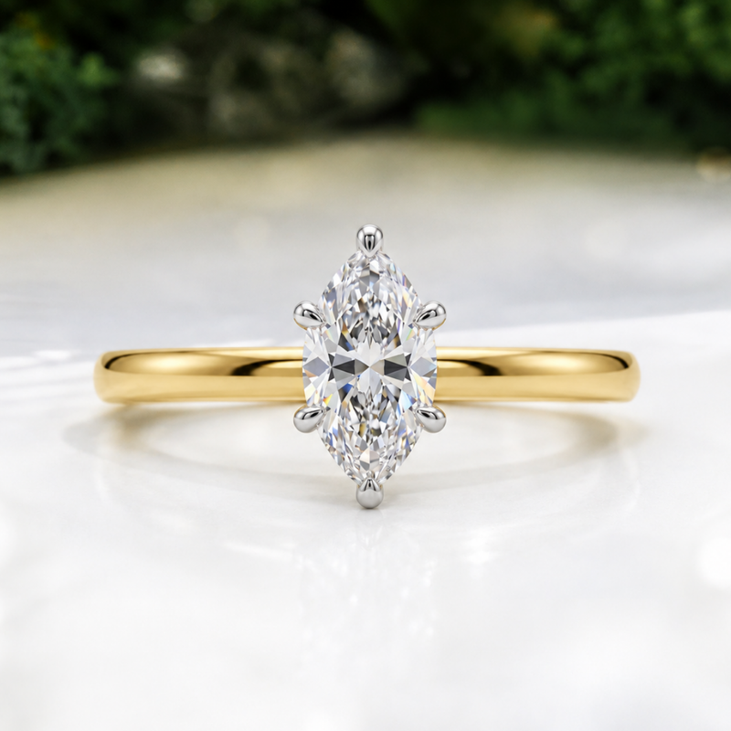 LUCCE VERONA™ Marquise Natural Diamond 0.50ct D VVS2 Ex GIA 18K Yellow Gold and Platinum Prongs