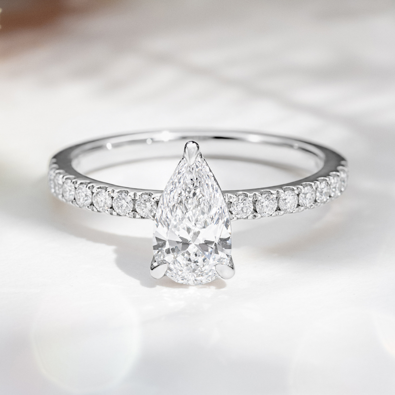 LUCCE LUCIA™ Halo Pavé Pear Natural Diamond 0.79ct D VS2 GIA Platinum