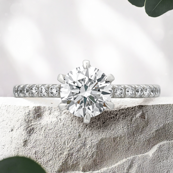 Lucce Lucia Pavé 6-Prong Round 0.71ct Lab Diamond D VS1 Id IGI 18K White Gold