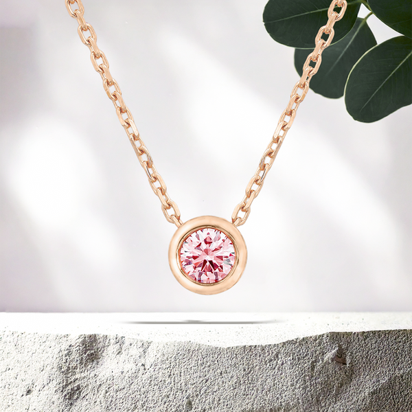 Lucce Carla Round Rosé Necklace Lab Diamond 0.31ctw Fancy Pink VS1 VG IGI 14K Rose Gold