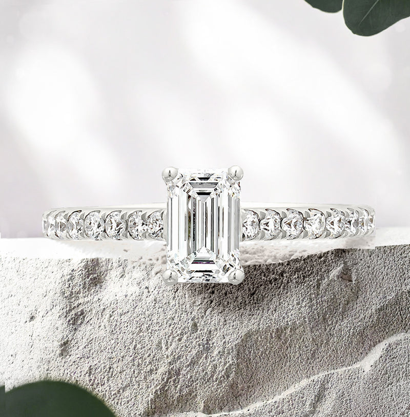 Lucce Firenze Pavé Emerald Natural Diamond 0.61ct E VVS2 Ex GIA 18K White Gold