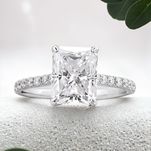 Load image into Gallery viewer, Lucce Azalea Pavé Radiant 2.70ct Premium Moissanite 14K White Gold
