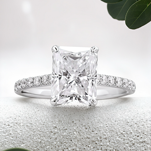 Lucce Azalea Pavé Radiant 2.70ct Premium Moissanite 14K White Gold