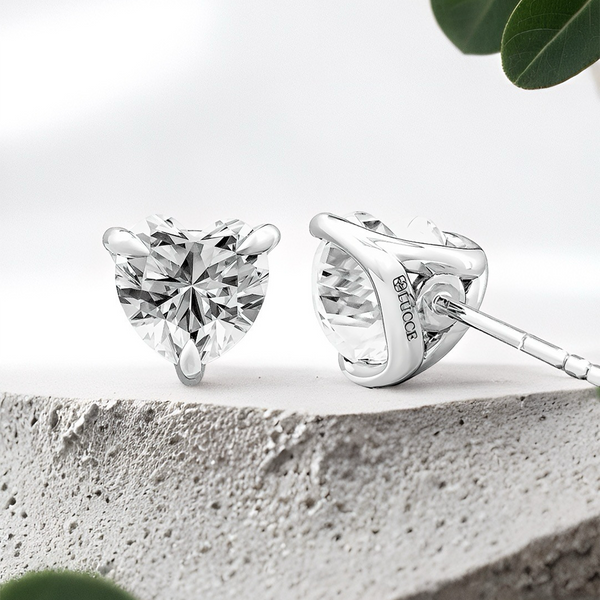 Lucce Jasmine Heart Stud 2.00ctw SUPERNOVA Moissanite 14K White Gold