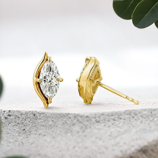 Lucce Constance Solitaire Marquise Earrings 1.01CTW Lab Diamond 18K Yellow Gold