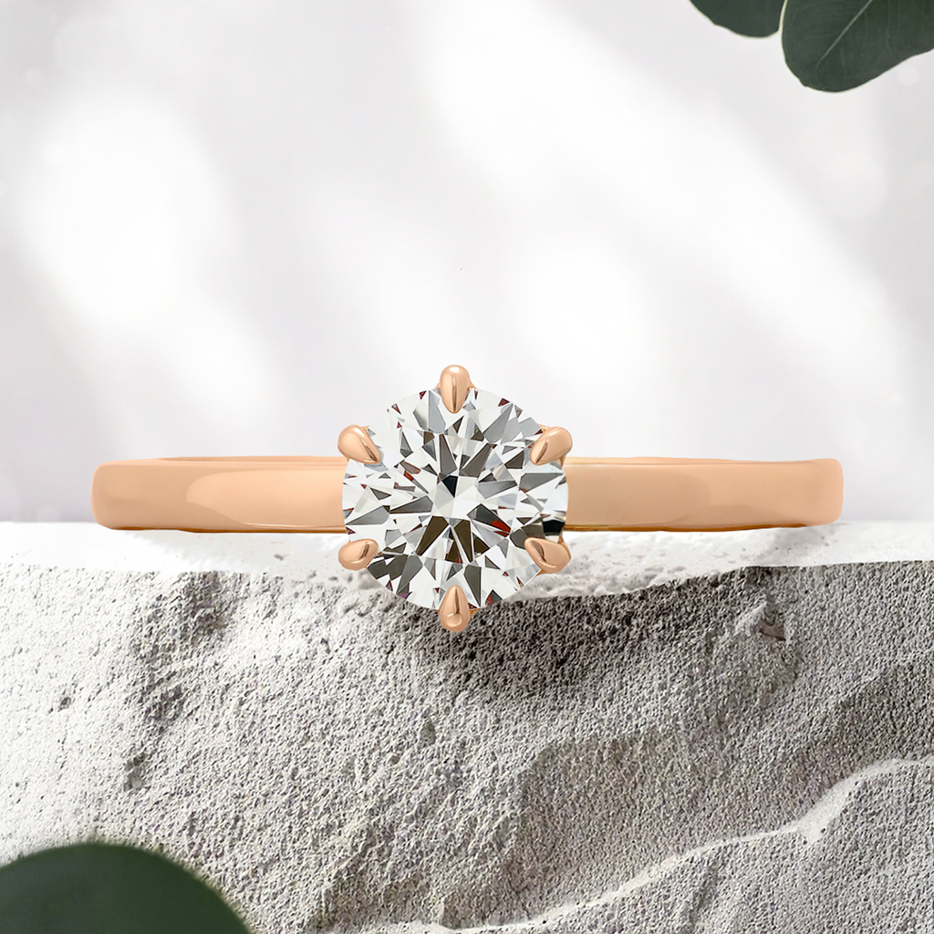 Lucce Lucia 6-Prong Round  Lab Diamond 0.62ct D VVS2 Id IGI 14K Rose Gold