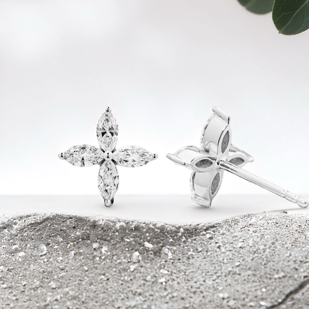 Lucce Constance Ole Earrings 0.80CTW Lab Diamond 14K White Gold