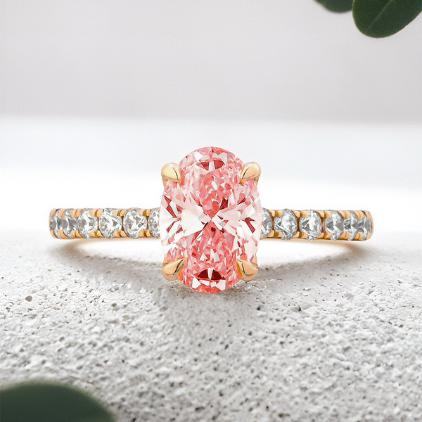 Lucce Azalea Pavé Oval Rosé Pink Lab Diamond 1.00ct Fancy Vivid Pink VVS2 Ex IGI 18K Rose Gold