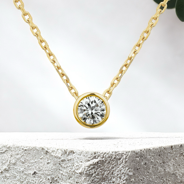 LUCCE CARLA™ Round Necklace 0.25ct Natural Diamond 14K Yellow Gold
