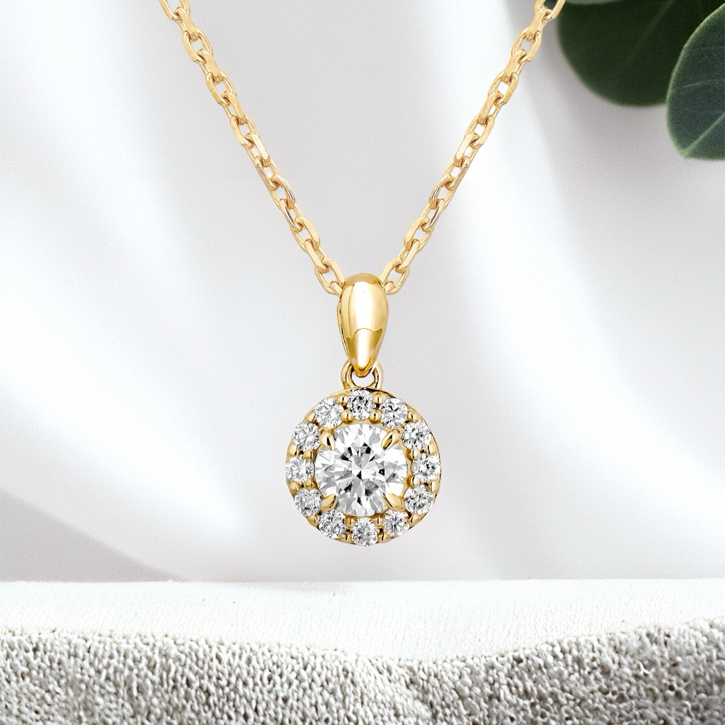 Load image into Gallery viewer, LUCCE MONTEVALLE™ Round  Necklace Natural Diamond 0.35ct H VS2 Ex GIA 14K Yellow Gold
