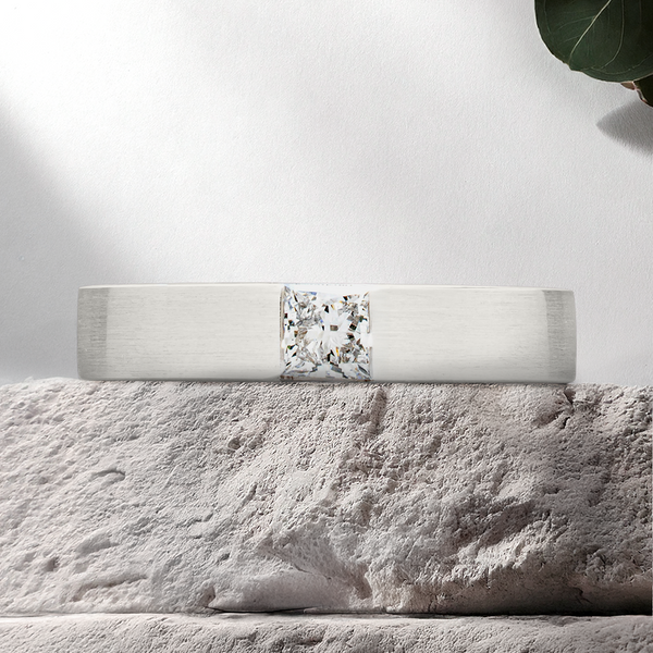 Lucce Retto Princess Brushed 4mm 0.10ct Lab Diamond 14K White Gold