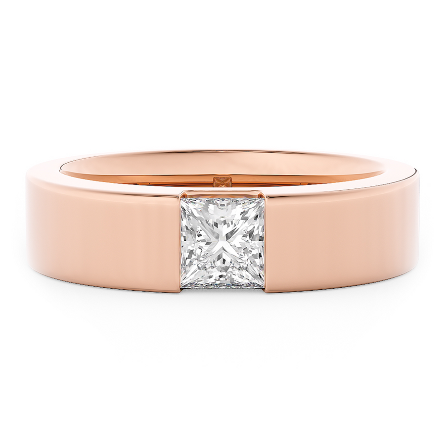 Load image into Gallery viewer, LUCCE Single Stone Princess Diamond Classic Unisex Wedding Band with Brushed or Polished Finish in Gold or Platinum

