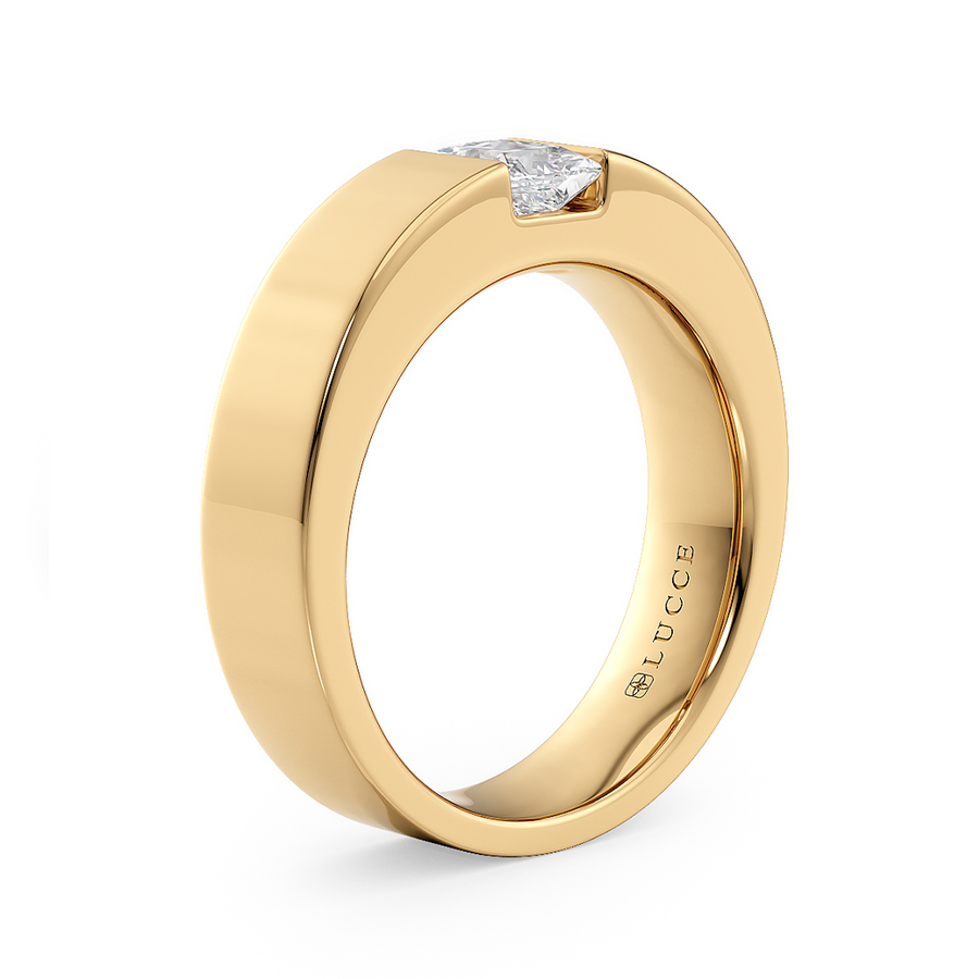 Load image into Gallery viewer, LUCCE Single Stone Princess Diamond Classic Unisex Wedding Band with Brushed or Polished Finish in Gold or Platinum
