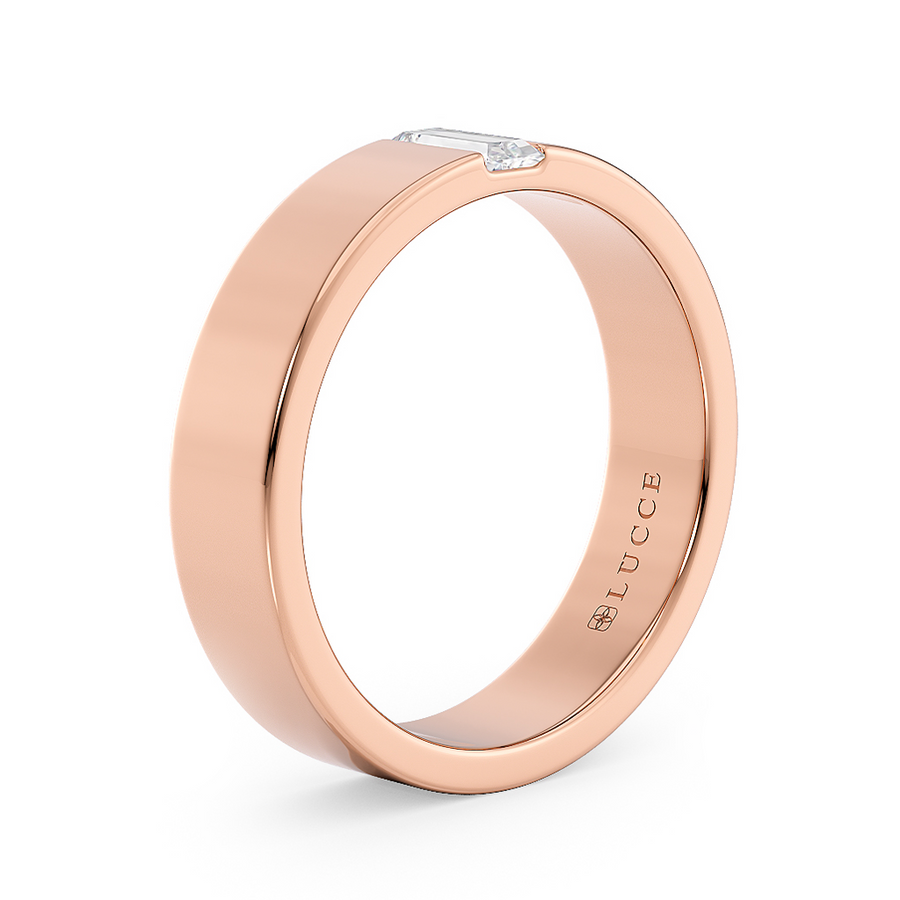 Load image into Gallery viewer, LUCCE Single Stone Baguette Classic Unisex Wedding Band with Brushed or Polished Finish in Gold or Platinum
