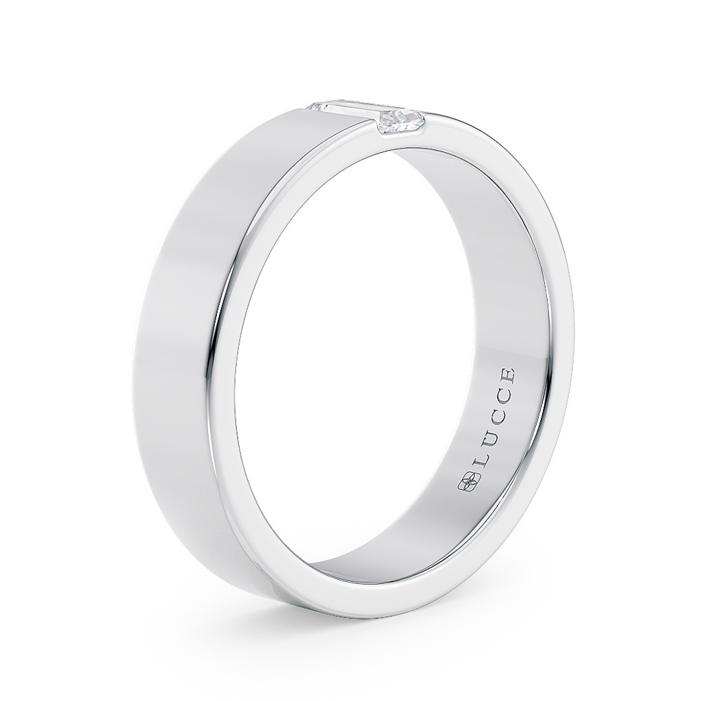 Load image into Gallery viewer, LUCCE Single Stone Baguette Classic Unisex Wedding Band with Brushed or Polished Finish in Gold or Platinum
