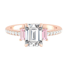 Load image into Gallery viewer, three stone emerald cut Pink diamond engagement ring
