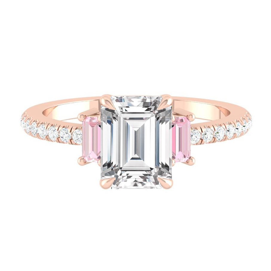 three stone emerald cut Pink diamond engagement ring