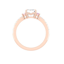 Load image into Gallery viewer, three stone emerald cut Pink diamond engagement ring
