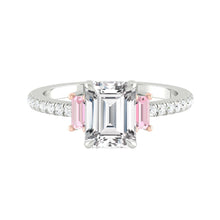 Load image into Gallery viewer, Emerald Moissanite Engagement Ring with Pink Sapphire in the Philippines
