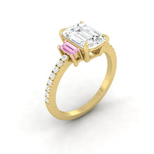 Load image into Gallery viewer, Emerald Moissanite Engagement Ring with Pink Sapphire in the Philippines
