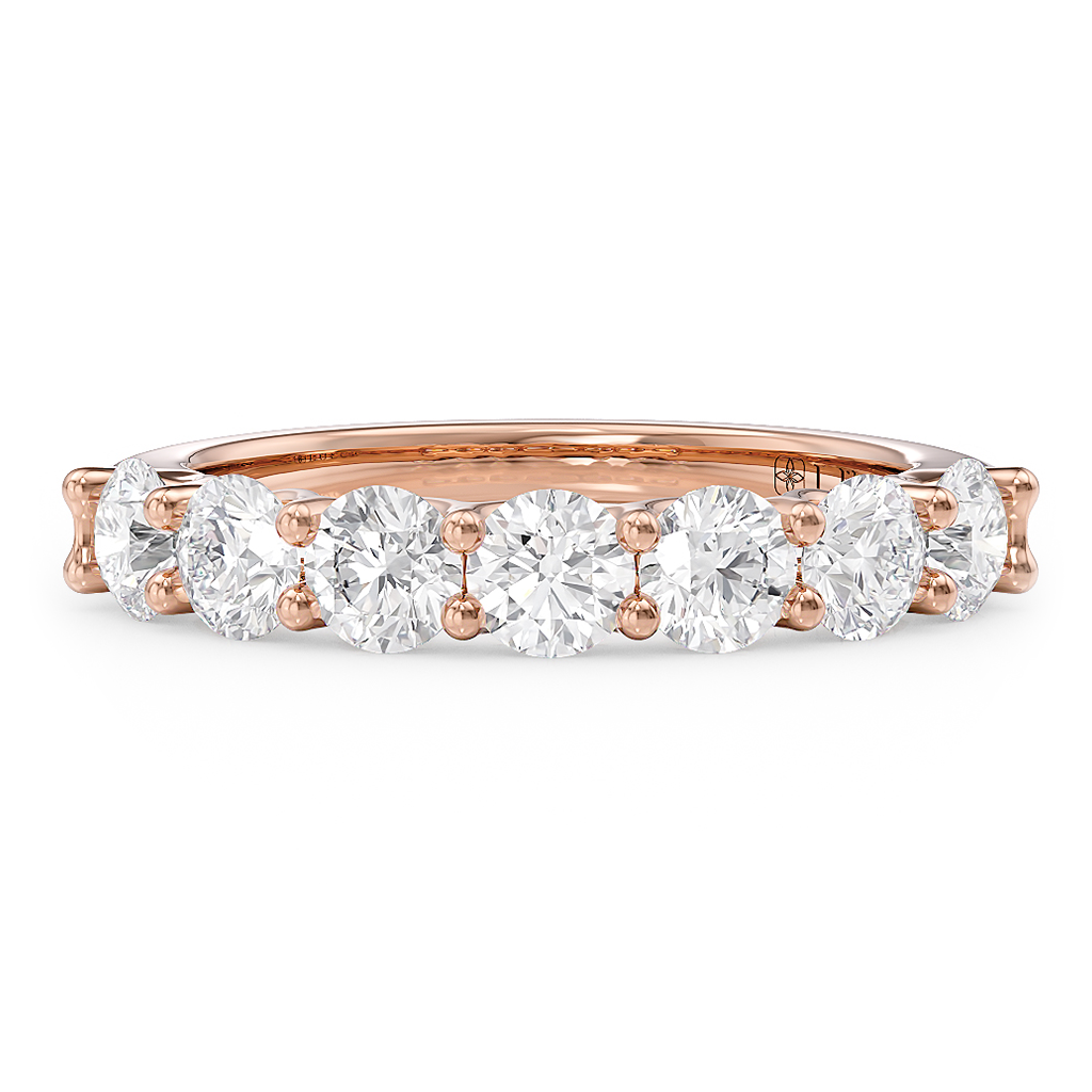 Load image into Gallery viewer, LUCCE Half Eternity Trellis 7-Stone Round Diamond Wedding Ring in Gold or Platinum
