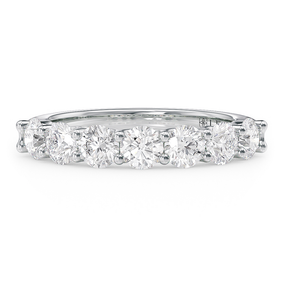 Load image into Gallery viewer, LUCCE Half Eternity Trellis 7-Stone Round Diamond Wedding Ring in Gold or Platinum
