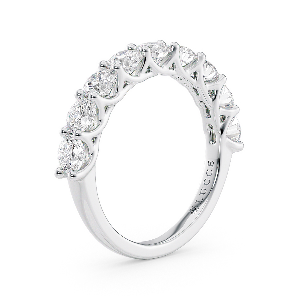Load image into Gallery viewer, LUCCE Half Eternity Trellis 9-Stone Round Diamond Wedding Ring in Gold or Platinum
