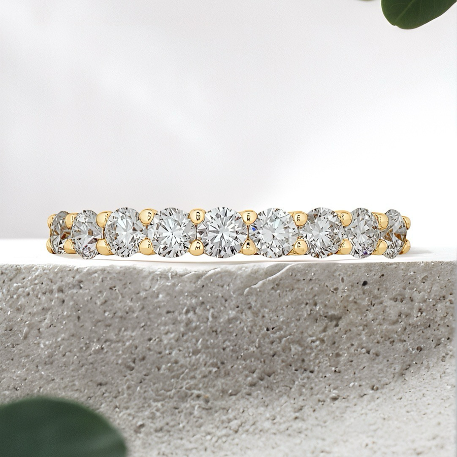 Load image into Gallery viewer, LUCCE RIVERA™ Ida 9-Stone Round 0.54ctw Natural Diamond 18K Yellow Gold
