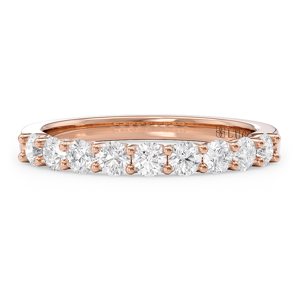 Load image into Gallery viewer, LUCCE Half Eternity Trellis 9-Stone Round Diamond Wedding Ring in Gold or Platinum
