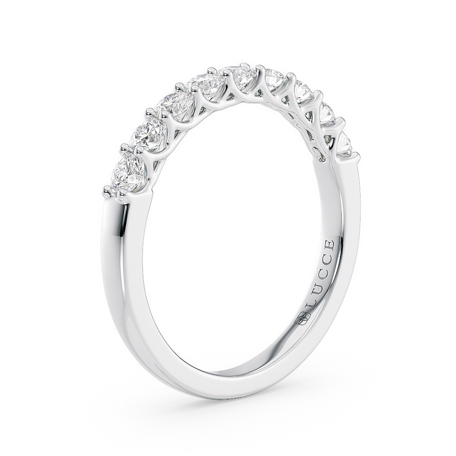 Load image into Gallery viewer, LUCCE Half Eternity Trellis 9-Stone Round Diamond Wedding Ring in Gold or Platinum
