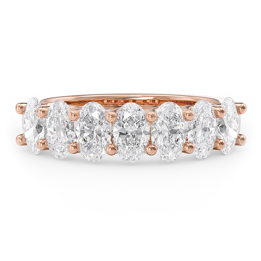 Load image into Gallery viewer, LUCCE Half Eternity Trellis 7-Stone Oval Diamond Wedding Ring in Gold or Platinum
