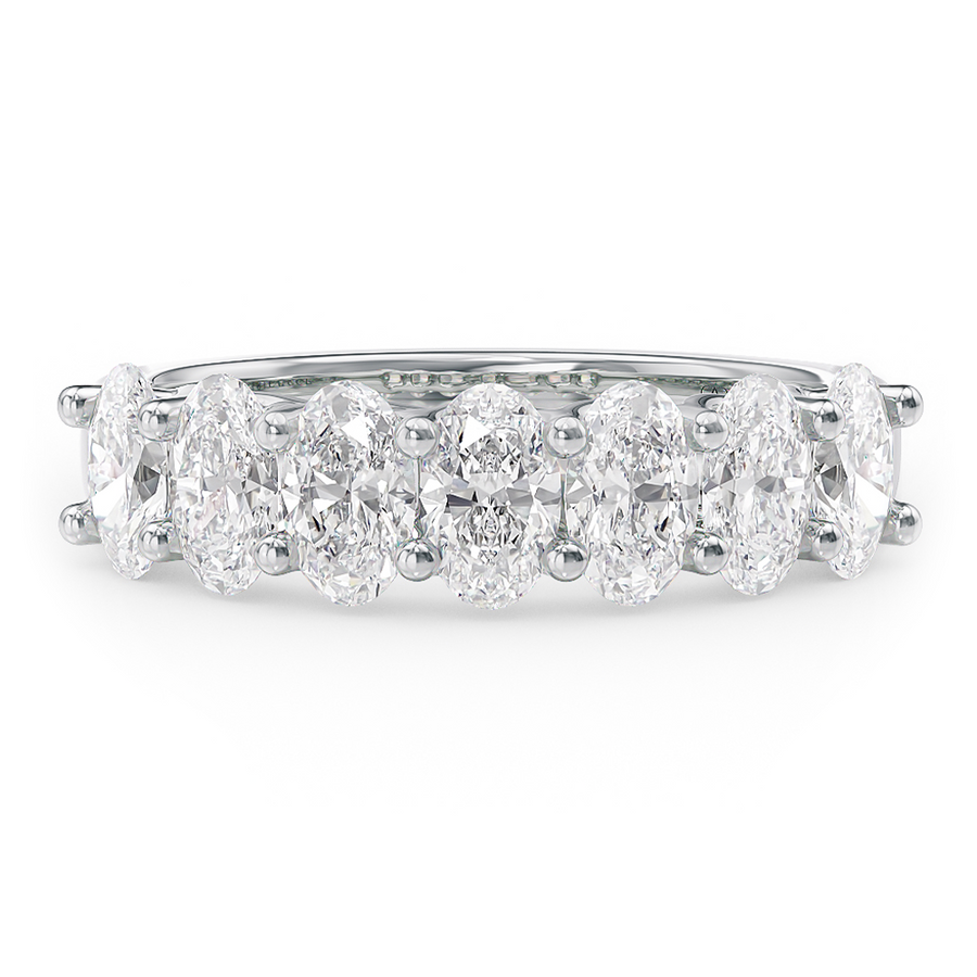 Load image into Gallery viewer, LUCCE Half Eternity Trellis 7-Stone Oval Diamond Wedding Ring in Gold or Platinum
