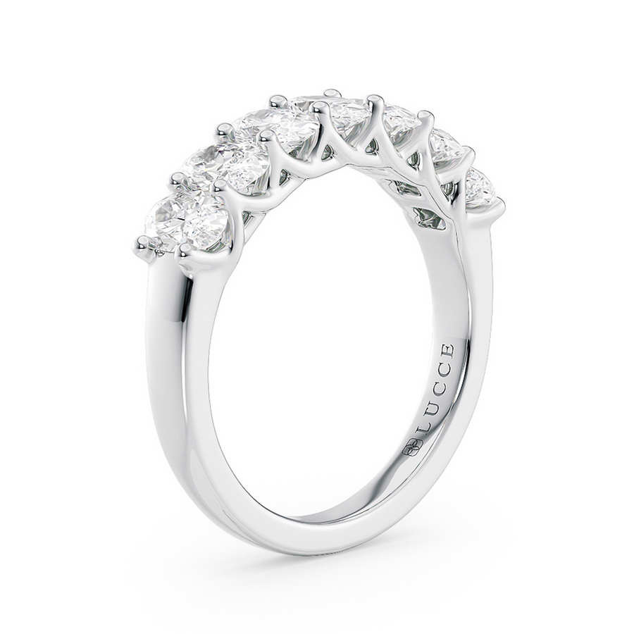 Load image into Gallery viewer, LUCCE Half Eternity Trellis 7-Stone Oval Diamond Wedding Ring in Gold or Platinum
