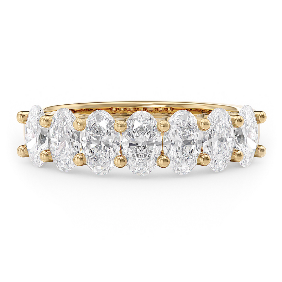 Load image into Gallery viewer, LUCCE Half Eternity Trellis 7-Stone Oval Diamond Wedding Ring in Gold or Platinum
