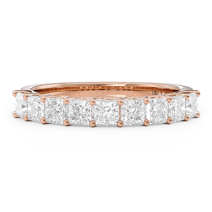 Load image into Gallery viewer, LUCCE Half Eternity Trellis 9-Stone Princess Diamond Wedding Ring in Gold or Platinum
