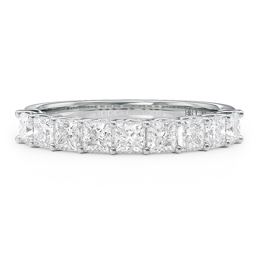 Load image into Gallery viewer, LUCCE Half Eternity Trellis 9-Stone Princess Diamond Wedding Ring in Gold or Platinum
