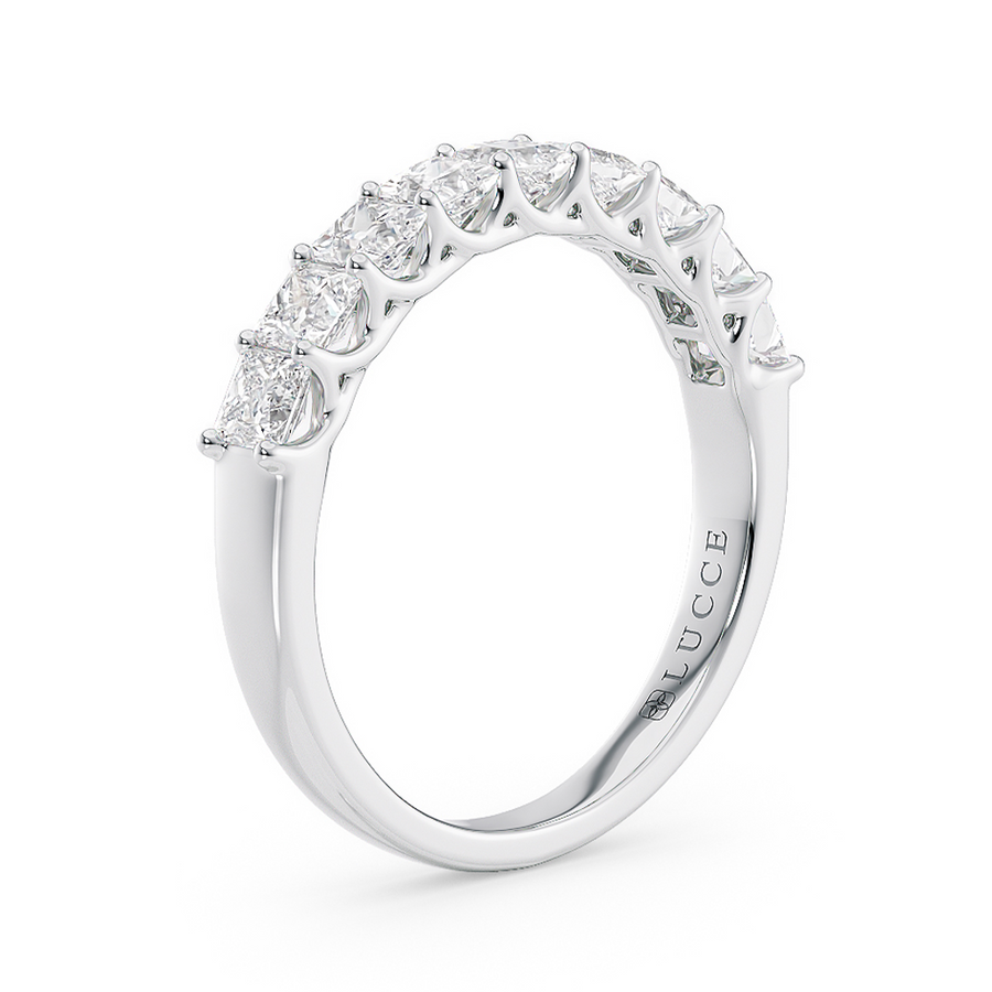 Load image into Gallery viewer, LUCCE Half Eternity Trellis 9-Stone Princess Diamond Wedding Ring in Gold or Platinum
